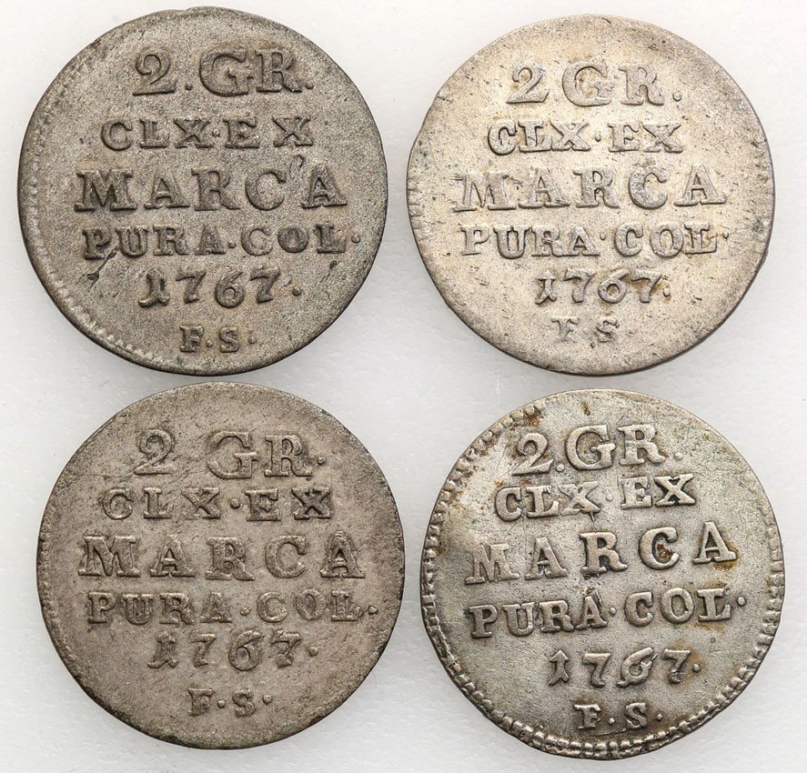 Stanisław August Poniatowski. 2 grosze (półzłotek) 1767 FS, Warszawa - zestaw 4 monet